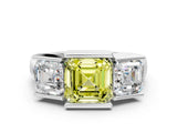 White gold Three Stone Fancy Yellow Asscher Cut Cut Channel Set Diamond Ring_36