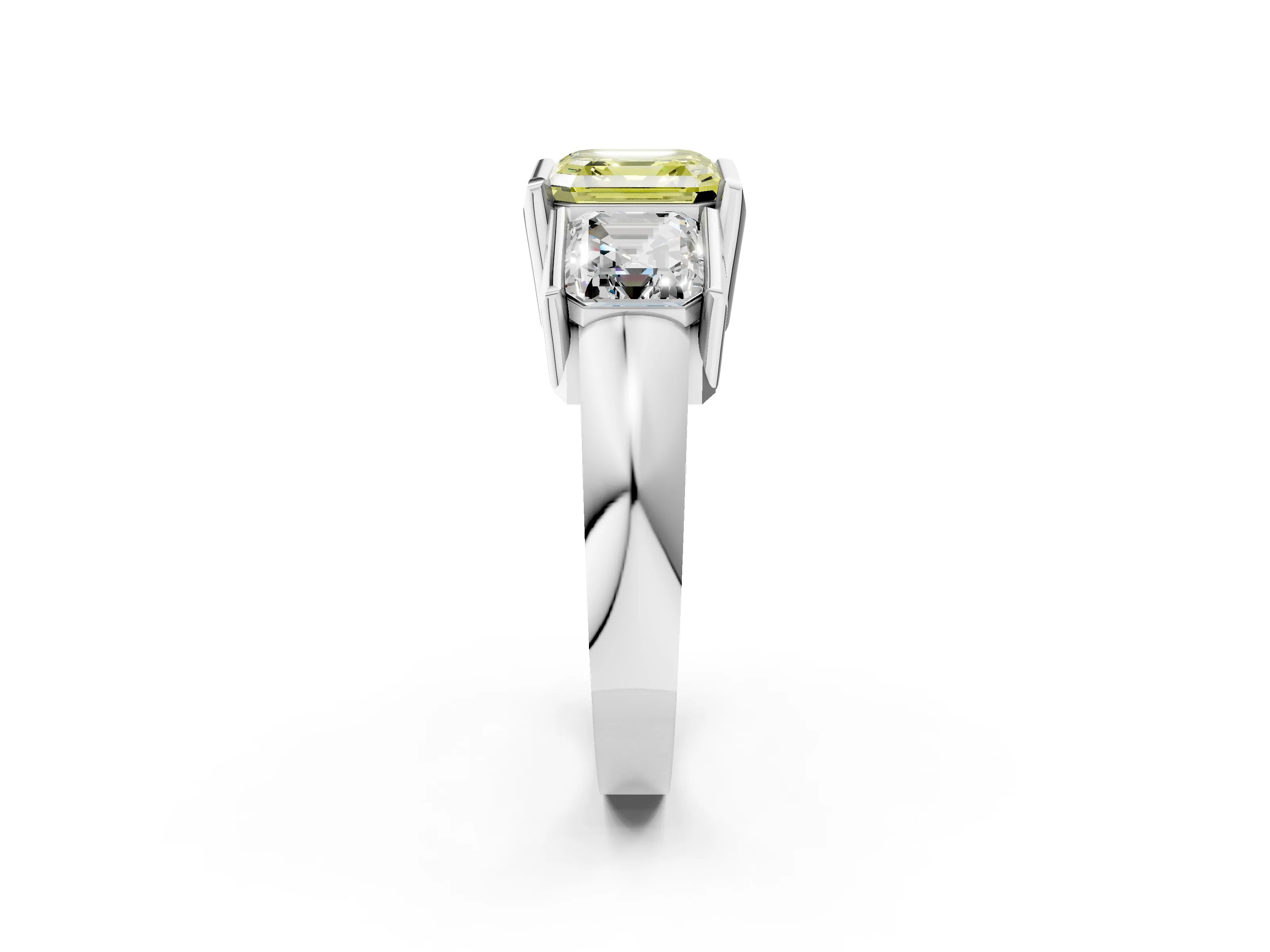 White gold Three Stone Fancy Yellow Asscher Cut Cut Channel Set Diamond Ring_38