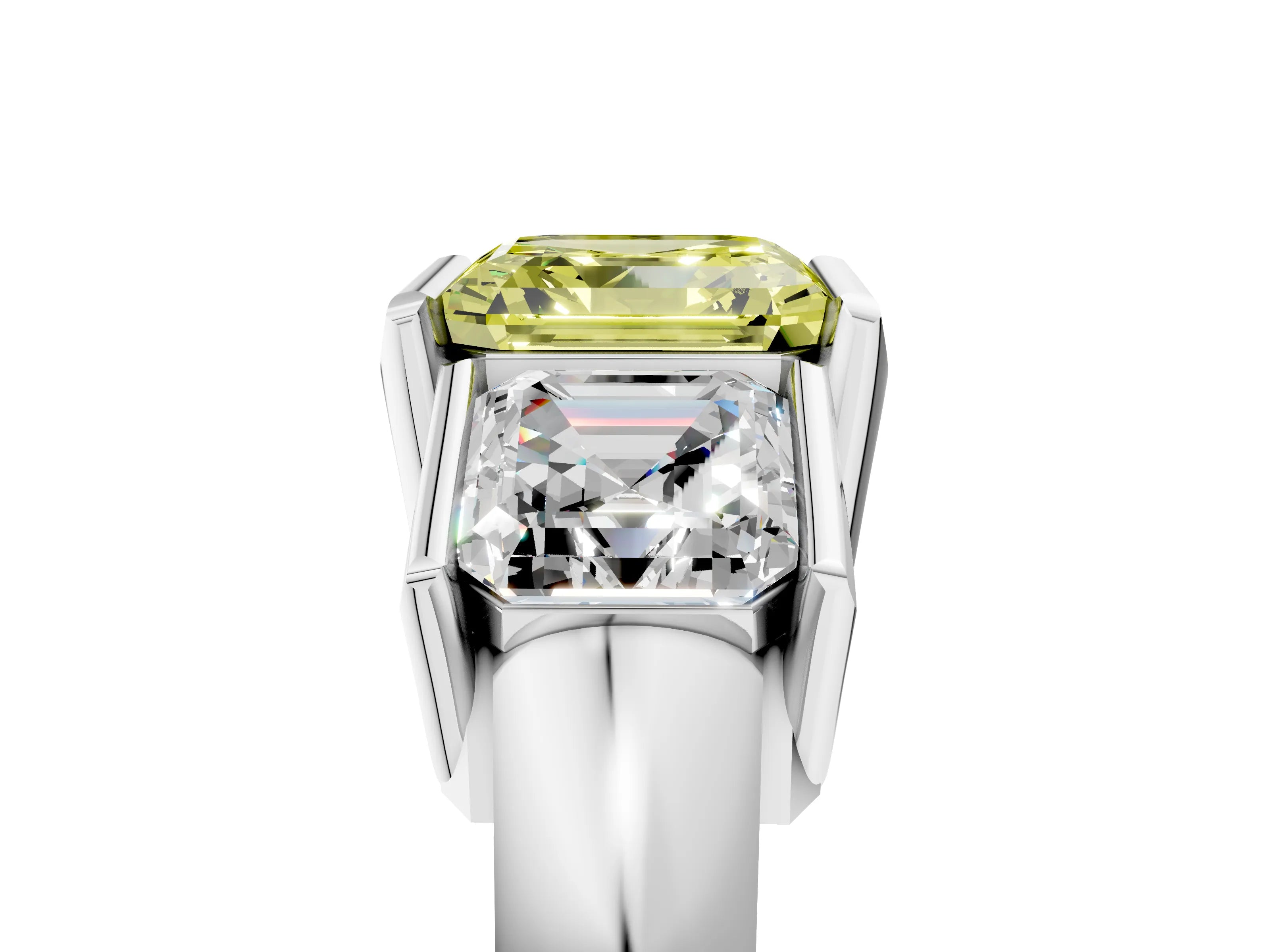 White gold Three Stone Fancy Yellow Asscher Cut Cut Channel Set Diamond Ring_41
