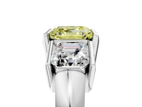 White gold Three Stone Fancy Yellow Asscher Cut Cut Channel Set Diamond Ring_41