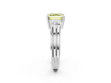 White gold Three-Stone Fancy Yellow Asscher Cut Cut Classic Band Prong Setting Ring_2
