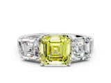 White gold Three-Stone Fancy Yellow Asscher Cut Cut Diamond Engagement Ring with Flat Band and Four-Prong Setting_12