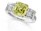 White gold Three-Stone Fancy Yellow Asscher Cut Cut Diamond Engagement Ring with Flat Band and Four-Prong Setting_13
