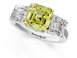 White gold Three-Stone Fancy Yellow Asscher Cut Cut Diamond Engagement Ring with Flat Band and Four-Prong Setting_13