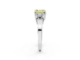 White gold Three-Stone Fancy Yellow Asscher Cut Cut Diamond Engagement Ring with Flat Band and Four-Prong Setting_14