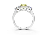 White gold Three-Stone Fancy Yellow Asscher Cut Cut Diamond Engagement Ring with Flat Band and Four-Prong Setting_15