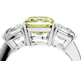 White gold Three-Stone Fancy Yellow Asscher Cut Cut Diamond Engagement Ring with Flat Band and Four-Prong Setting_16