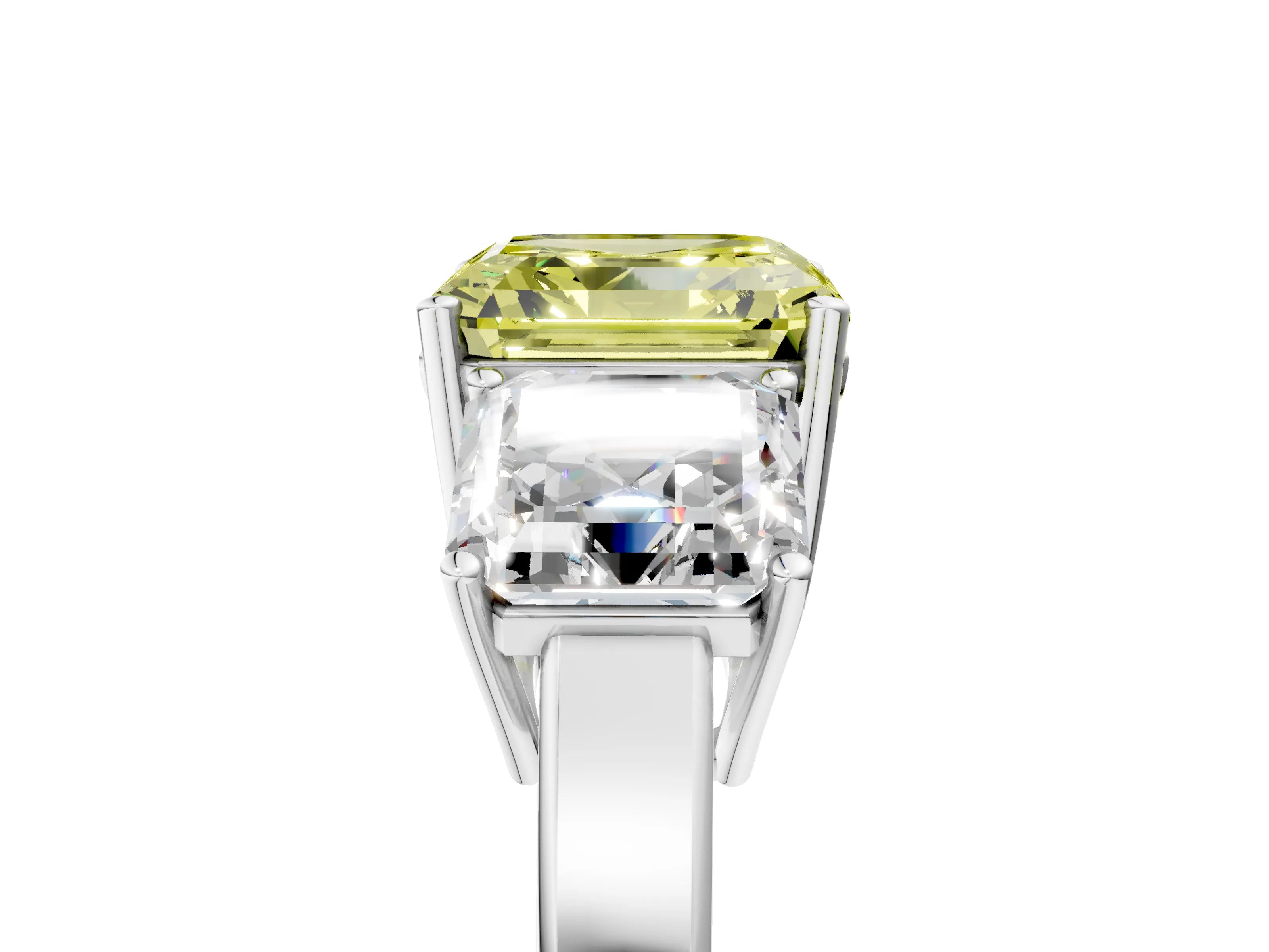 White gold Three-Stone Fancy Yellow Asscher Cut Cut Diamond Engagement Ring with Flat Band and Four-Prong Setting_5