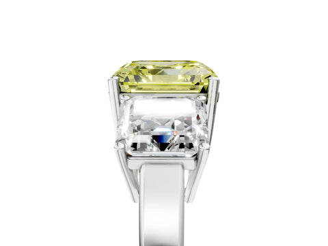 White gold Three-Stone Fancy Yellow Asscher Cut Cut Diamond Engagement Ring with Flat Band and Four-Prong Setting_5