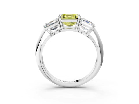 White gold Three-Stone Fancy Yellow Asscher Cut Cut Diamond Engagement Ring with Prong Setting on a White Gold Band_15