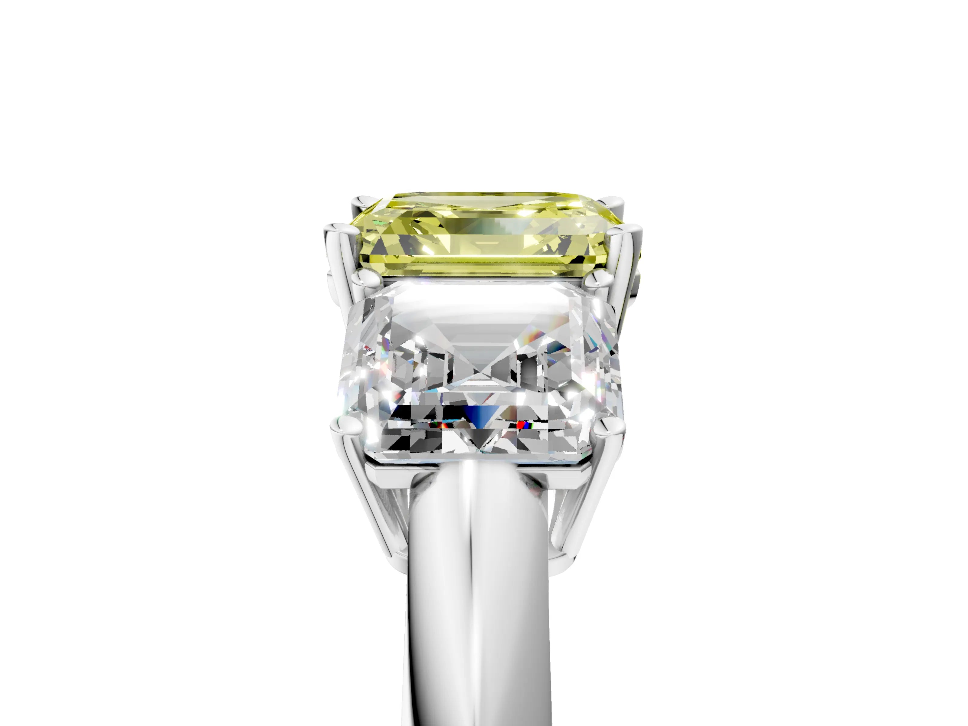 White gold Three-Stone Fancy Yellow Asscher Cut Cut Diamond Engagement Ring with Prong Setting on a White Gold Band_17