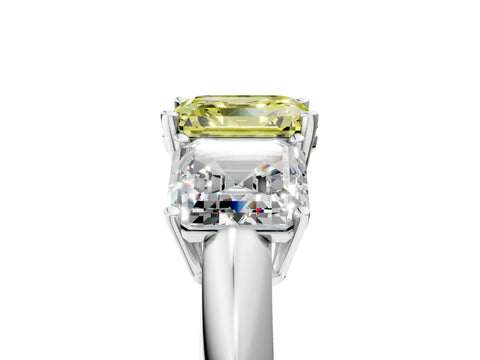White gold Three-Stone Fancy Yellow Asscher Cut Cut Diamond Engagement Ring with Prong Setting on a White Gold Band_17