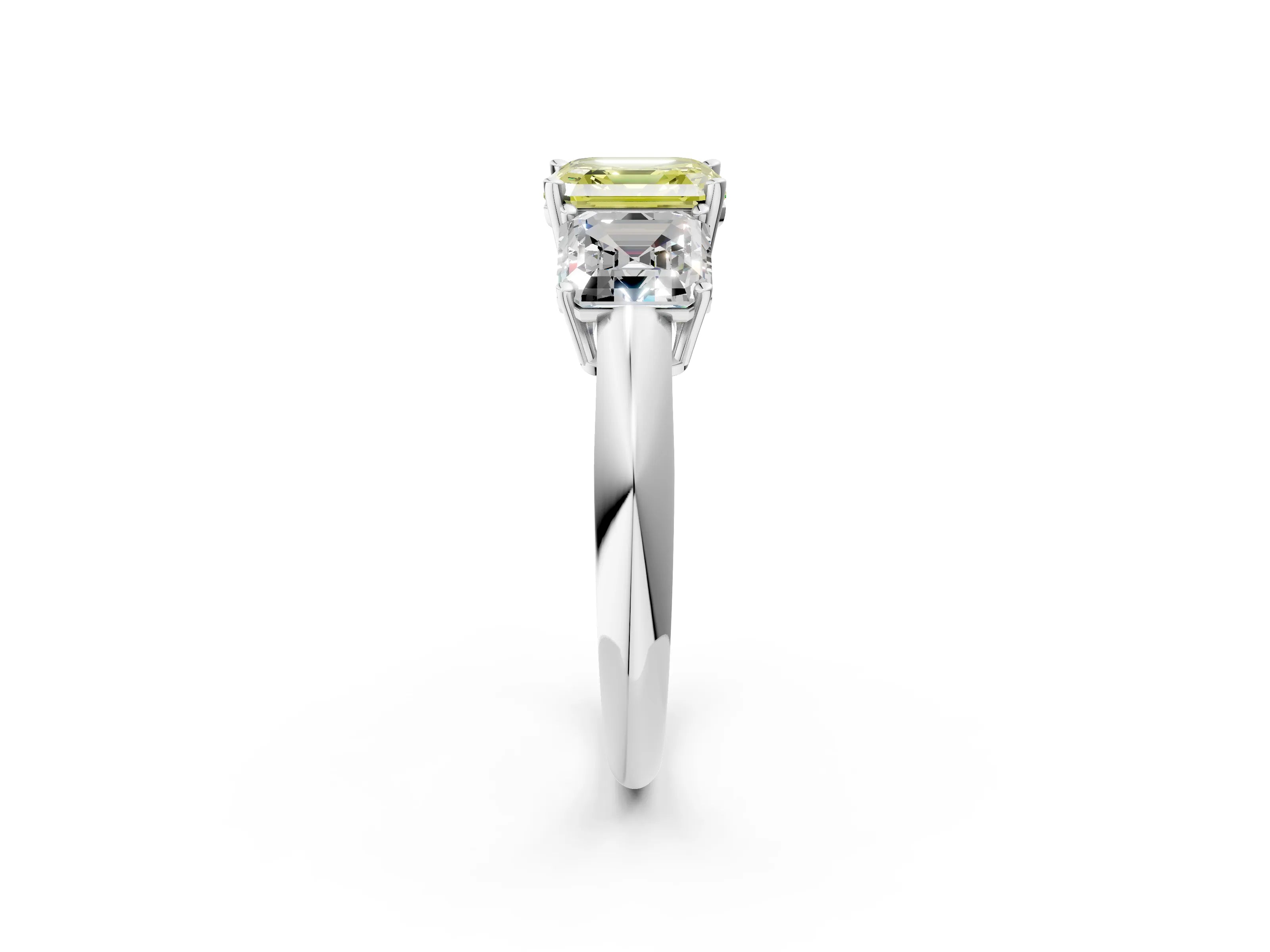 White gold Three-Stone Fancy Yellow Asscher Cut Cut Diamond Engagement Ring with Prong Setting on a White Gold Band_27