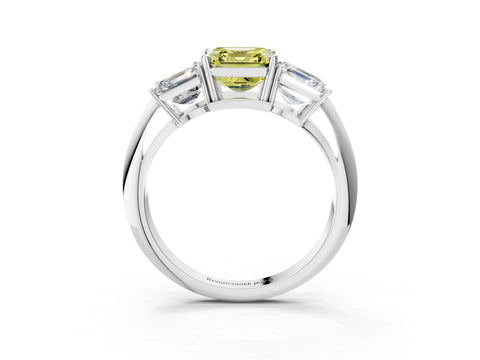 White gold Three-Stone Fancy Yellow Asscher Cut Cut Diamond Engagement Ring with Prong Setting on a White Gold Band_28
