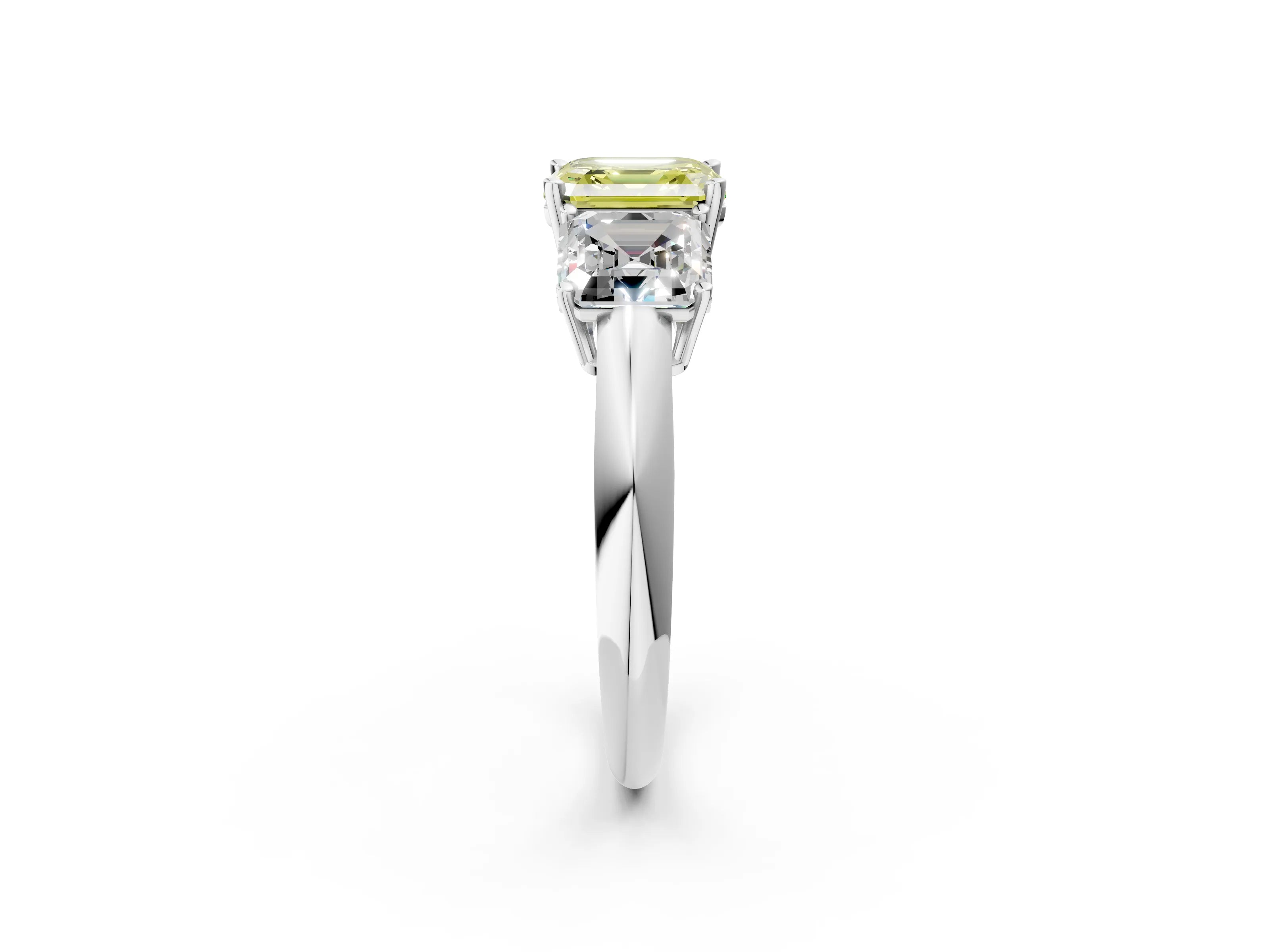 White gold Three-Stone Fancy Yellow Asscher Cut Cut Diamond Engagement Ring with Prong Setting on a White Gold Band_2