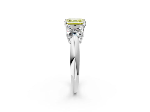 White gold Three-Stone Fancy Yellow Asscher Cut Cut Diamond Engagement Ring with Prong Setting on a White Gold Band_2