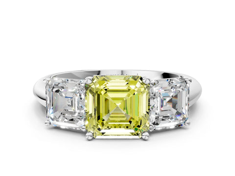 White gold Three-Stone Fancy Yellow Asscher Cut Cut Diamond Engagement Ring with Prong Setting on a White Gold Band_36
