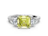 White gold Three-Stone Fancy Yellow Asscher Cut Cut Diamond Pavé Band with Prong Setting_49