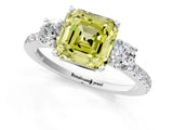White gold Three-Stone Fancy Yellow Asscher Cut Cut Diamond Pavé Band with Prong Setting_52