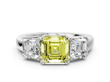 White gold Three-Stone Fancy Yellow Asscher Cut Cut Diamond Ring with Channel Set Band and Four-Prong Setting_12