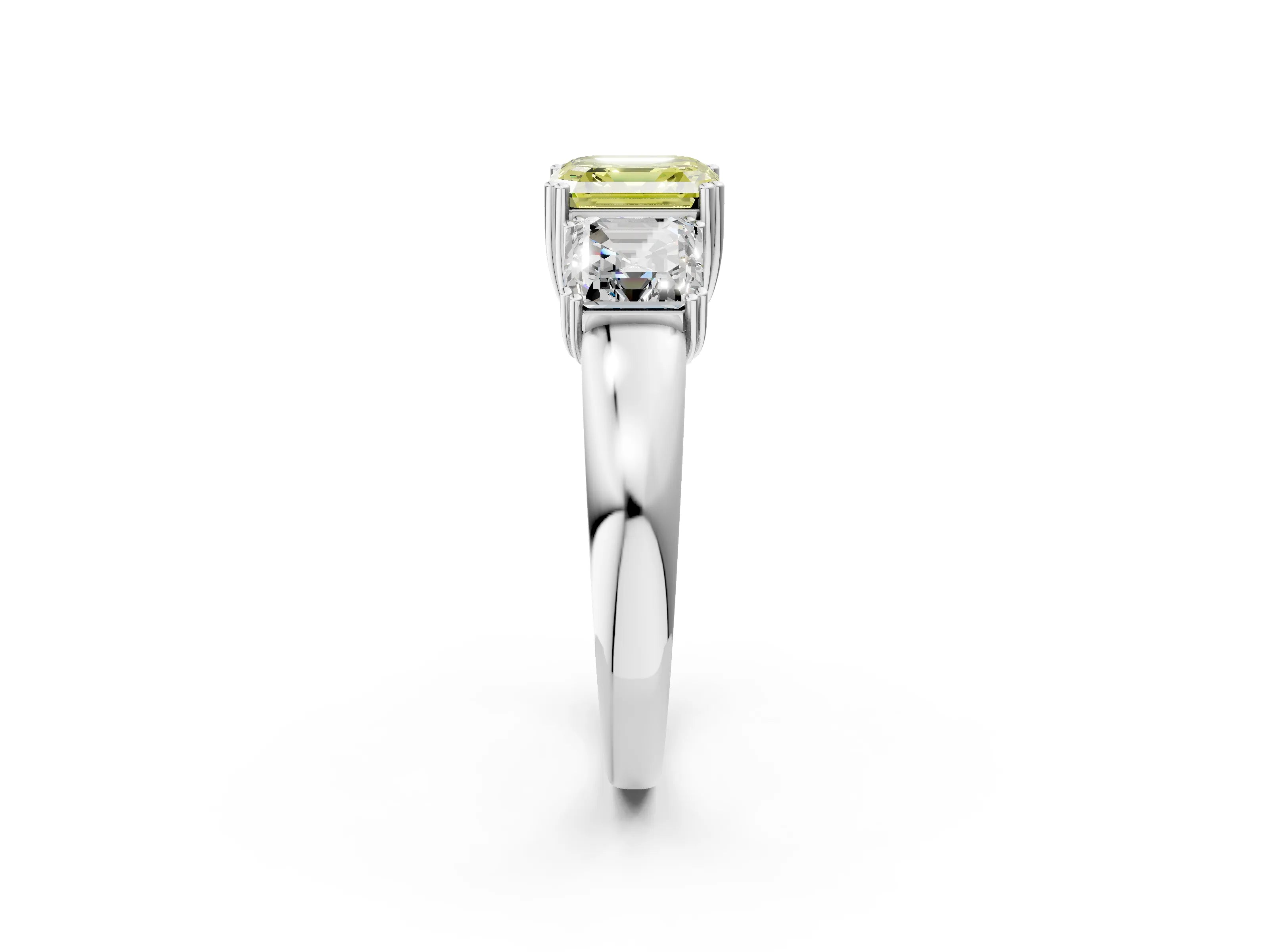 White gold Three-Stone Fancy Yellow Asscher Cut Cut Diamond Ring with Channel Set Band and Four-Prong Setting_2