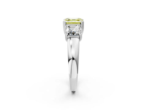 White gold Three-Stone Fancy Yellow Asscher Cut Cut Diamond Ring with Channel Set Band and Four-Prong Setting_2