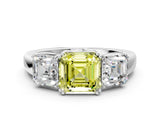 White gold Three-Stone Fancy Yellow Asscher Cut Cut Diamond Ring with Channel Set Band and Four-Prong Setting_36