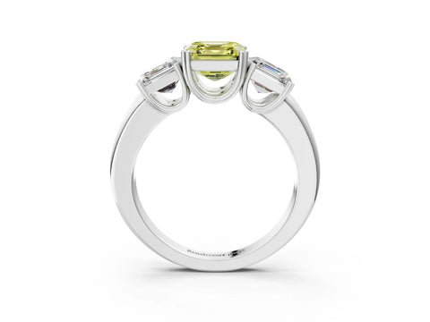White gold Three-Stone Fancy Yellow Asscher Cut Cut Diamond Ring with Channel Set Band and Four-Prong Setting_3