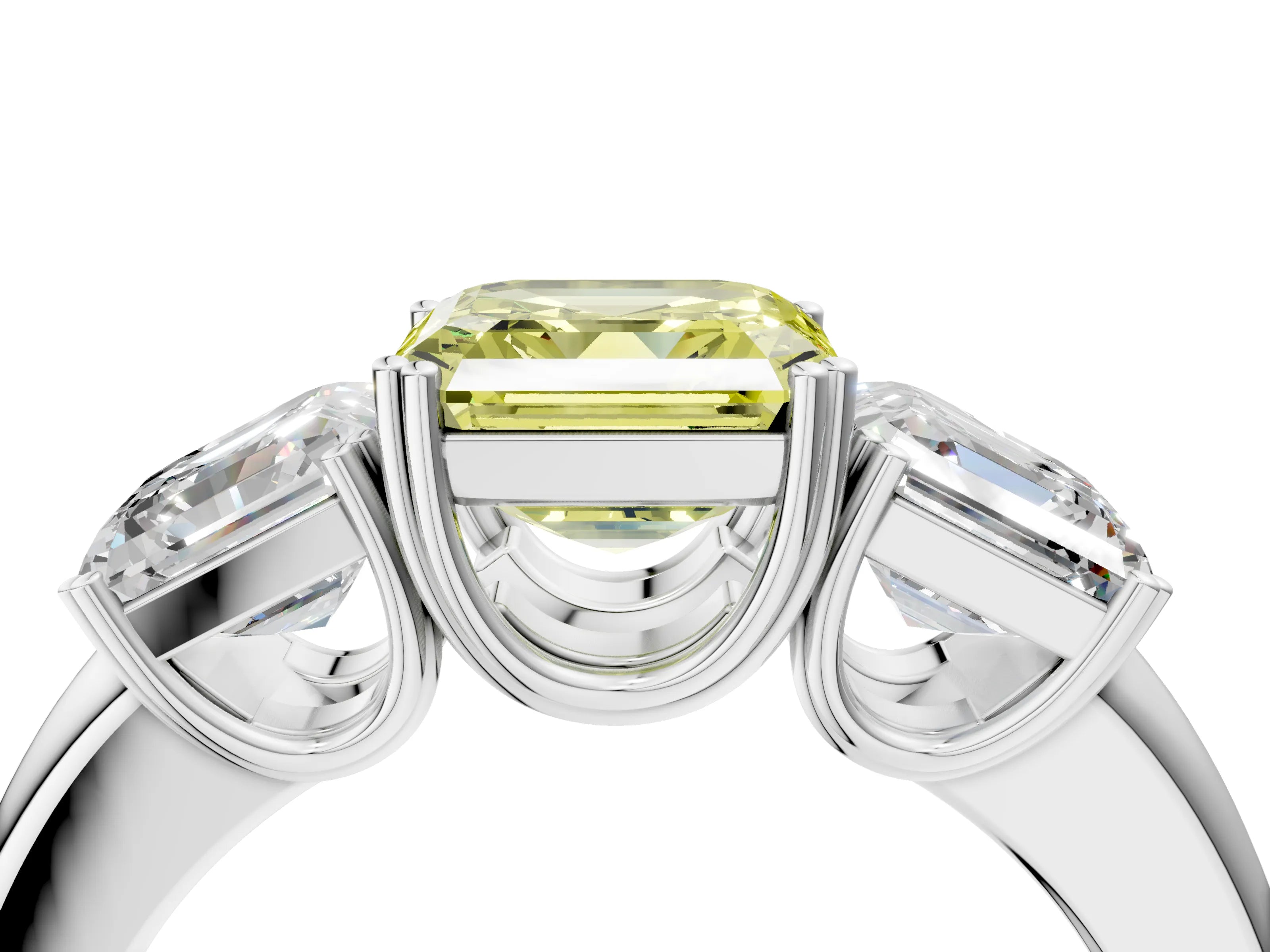 White gold Three-Stone Fancy Yellow Asscher Cut Cut Diamond Ring with Channel Set Band and Four-Prong Setting_4