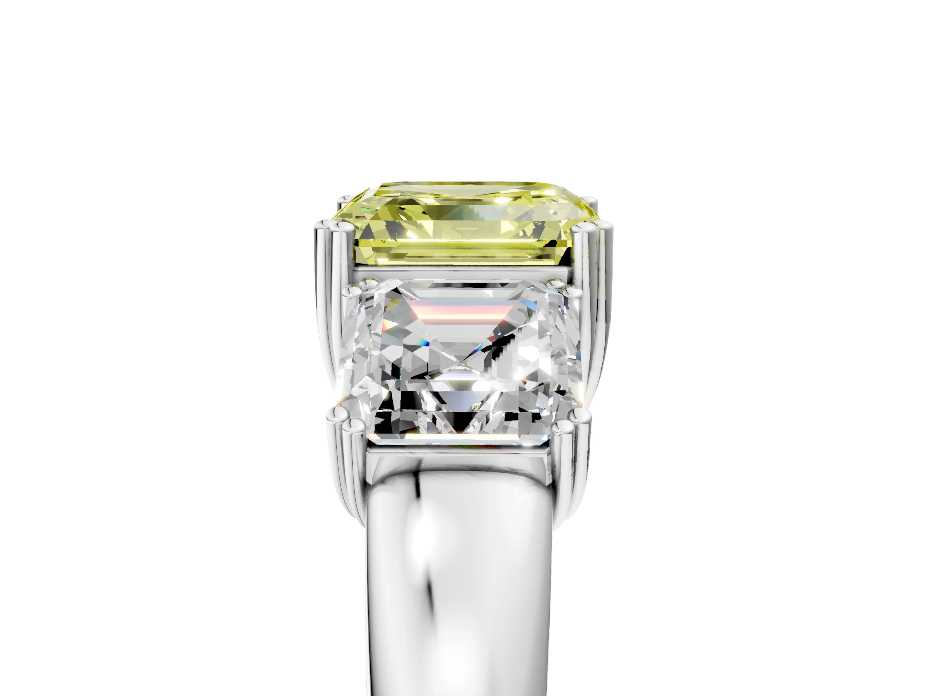 White gold Three-Stone Fancy Yellow Asscher Cut Cut Diamond Ring with Channel Set Band and Four-Prong Setting_5