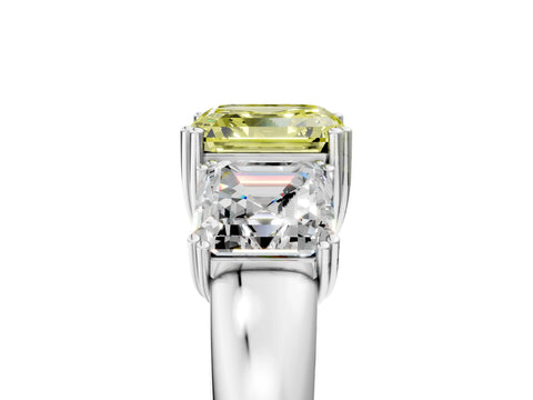 White gold Three-Stone Fancy Yellow Asscher Cut Cut Diamond Ring with Channel Set Band and Four-Prong Setting_5