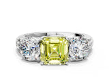 White gold Three-Stone Fancy Yellow Asscher Cut Cut Diamond Ring with Channel-Set Band and Prong Setting_12