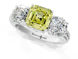 White gold Three-Stone Fancy Yellow Asscher Cut Cut Diamond Ring with Channel-Set Band and Prong Setting_13