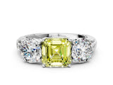 White gold Three-Stone Fancy Yellow Asscher Cut Cut Diamond Ring with Channel-Set Band and Prong Setting_24
