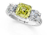 White gold Three-Stone Fancy Yellow Asscher Cut Cut Diamond Ring with Channel-Set Band and Prong Setting_25