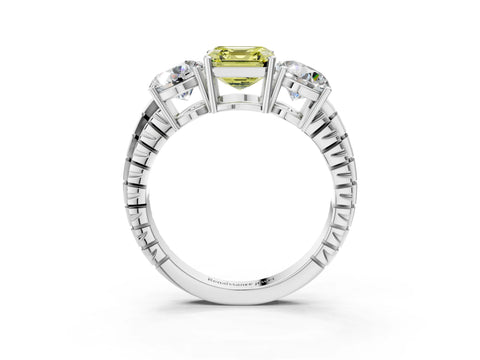 White gold Three-Stone Fancy Yellow Asscher Cut Cut Diamond Ring with Channel-Set Band and Prong Setting_3