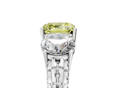 White gold Three-Stone Fancy Yellow Asscher Cut Cut Diamond Ring with Channel-Set Band and Prong Setting_5