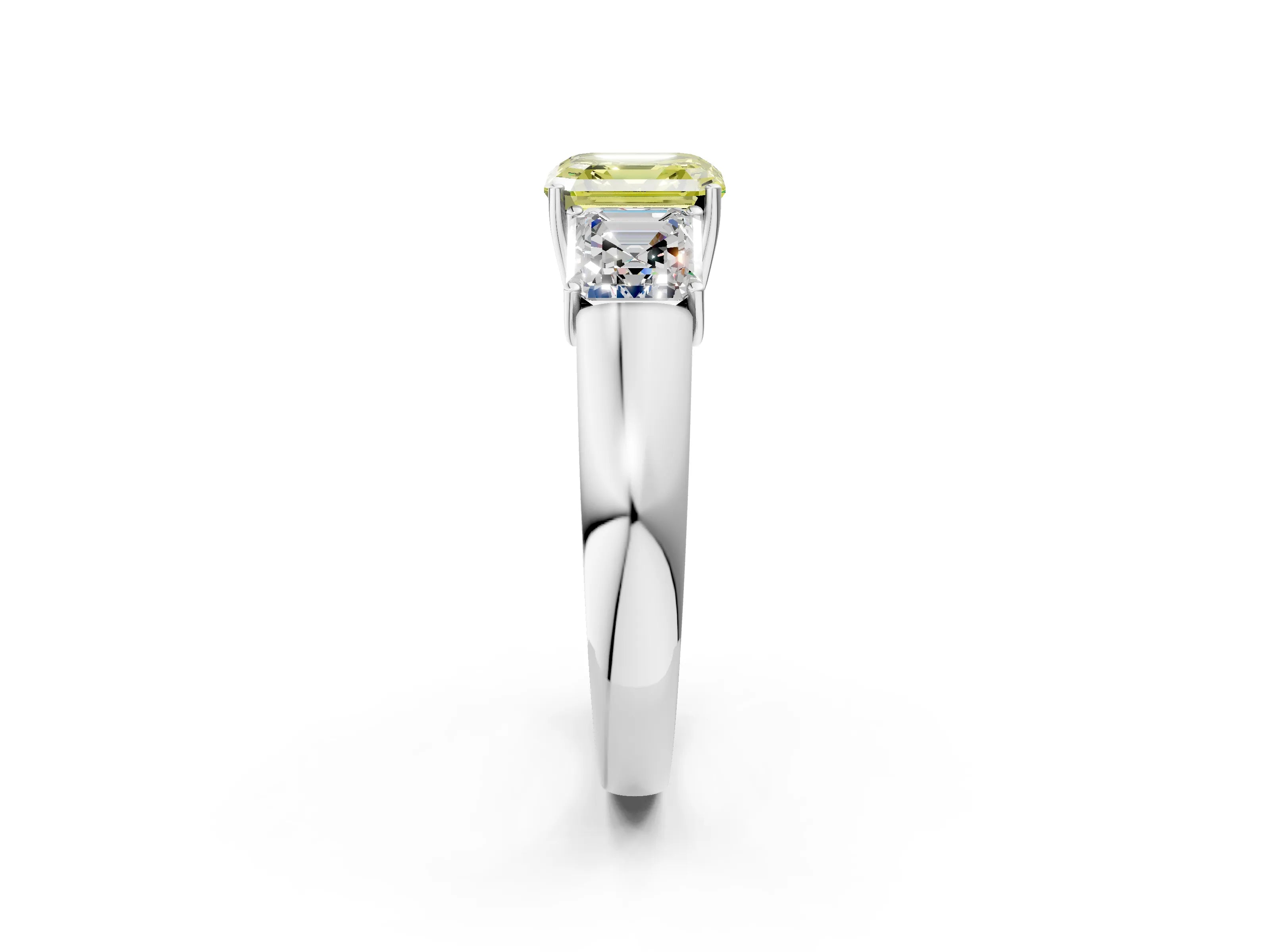 White gold Three-Stone Fancy Yellow Asscher Cut Cut Diamond Ring with Prong Setting and Classic Band_2