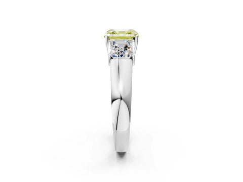 White gold Three-Stone Fancy Yellow Asscher Cut Cut Diamond Ring with Prong Setting and Classic Band_2