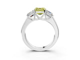 White gold Three-Stone Fancy Yellow Asscher Cut Cut Diamond Ring with Prong Setting and Classic Band_3