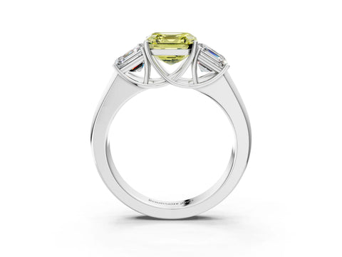 White gold Three-Stone Fancy Yellow Asscher Cut Cut Diamond Ring with Prong Setting and Classic Band_3
