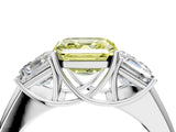 White gold Three-Stone Fancy Yellow Asscher Cut Cut Diamond Ring with Prong Setting and Classic Band_4