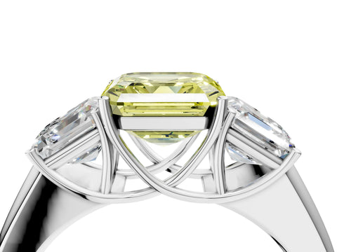 White gold Three-Stone Fancy Yellow Asscher Cut Cut Diamond Ring with Prong Setting and Classic Band_4