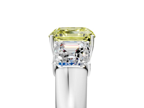 White gold Three-Stone Fancy Yellow Asscher Cut Cut Diamond Ring with Prong Setting and Classic Band_5