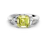 White gold Three-Stone Fancy Yellow Asscher Cut Cut Diamond Ring with Trillion Side Stones and Four-Prong Setting_11