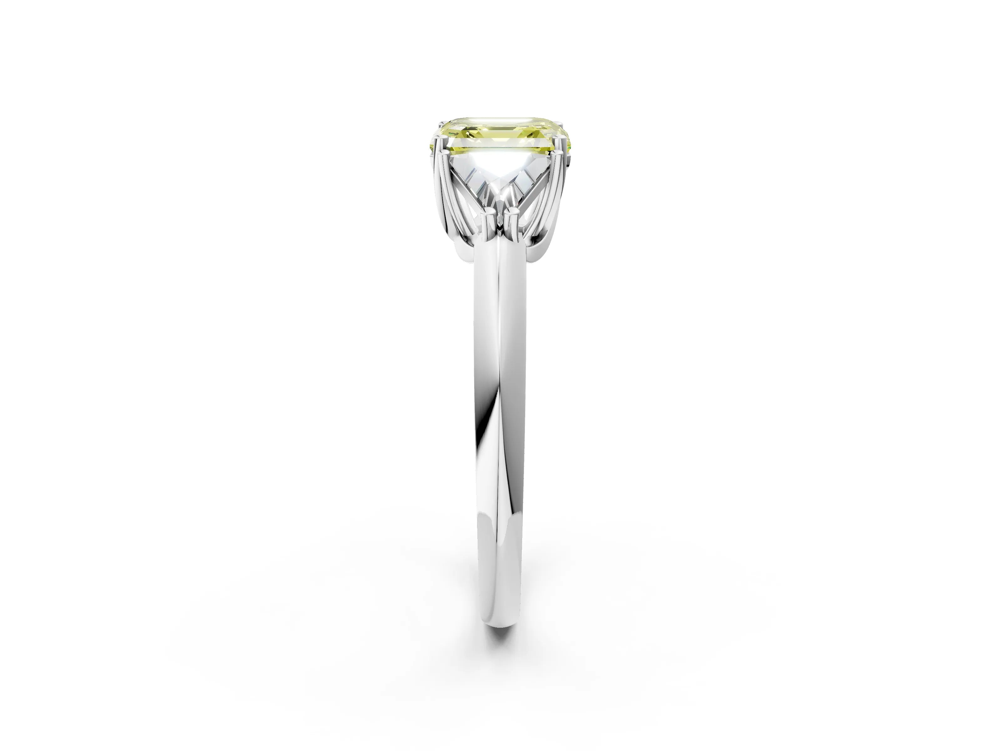 White gold Three-Stone Fancy Yellow Asscher Cut Cut Diamond Ring with Trillion Side Stones and Four-Prong Setting_13