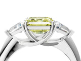 White gold Three-Stone Fancy Yellow Asscher Cut Cut Diamond Ring with Trillion Side Stones and Four-Prong Setting_15