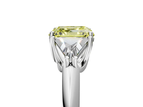 White gold Three-Stone Fancy Yellow Asscher Cut Cut Diamond Ring with Trillion Side Stones and Four-Prong Setting_16