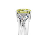 White gold Three-Stone Fancy Yellow Asscher Cut Cut Diamond Ring with Trillion Side Stones on a Split Shank Band_17