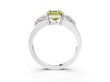 White gold Three-Stone Fancy Yellow Asscher Cut Cut Diamond Ring with Trillion Side Stones on a Split Shank Band_3